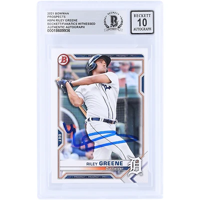 Riley Greene Detroit Tigers Autographed 2021 Topps Bowman Prospect #BP-4 Beckett Fanatics Witnessed Authenticated 10 Card