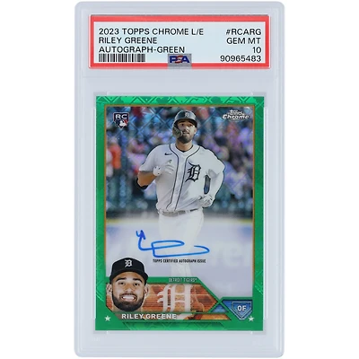 Riley Greene Detroit Tigers Autographed 2023 Topps Chrome Logofractor Green Refractor #RCA-RG #68/99 PSA Authenticated 10 Rookie Card
