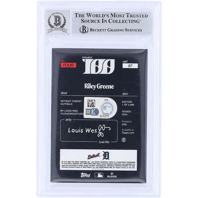 Riley Greene Detroit Tigers Autographed 2023 Topps Project 100 #97 Beckett Fanatics Witnessed Authenticated 10 Rookie Card