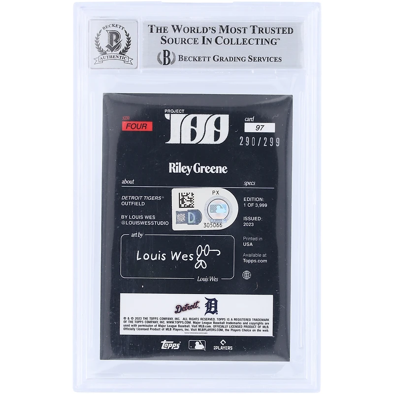 Riley Greene Detroit Tigers Autographed 2023 Topps Project 100 #97 #/299 Beckett Fanatics Witnessed Authenticated 9/10 Rookie Card