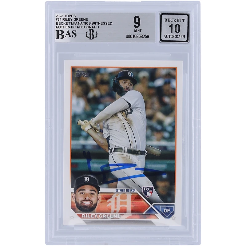 Riley Greene Detroit Tigers Autographié 2023 Topps Série 1 #31 Beckett Fanatics Witnessed Authentifié 9/10 Rookie Card