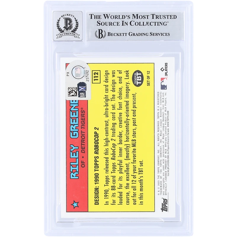 Riley Greene Detroit Tigers Autographed 2023 Topps TBT Design: '90 Robocop 2 #112 Beckett Fanatics Witnessed Authenticated 10 Rookie Card