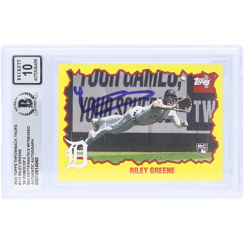 Riley Greene Detroit Tigers Autographed 2023 Topps TBT Design: '90 Robocop 2 #112 Beckett Fanatics Witnessed Authenticated 10 Rookie Card
