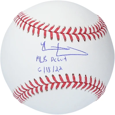 Riley Greene, joueur des Detroit Tigers, a autographié une balle de baseball de Rawlings avec l'inscription « MLB Debut 6/18/22 »