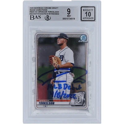 Spencer Torkelson Detroit Tigers Autographed 2020 Bowman Chrome Draft Image Variation #BDC-121 Beckett Fanatics Witnessed Authenticated 9/10 Rookie Card with "MLB Debut 4/8/2022" Inscription