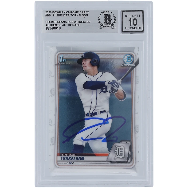 Spencer Torkelson Detroit Tigers Autographié 2020 Bowman Chrome Draft #BD-121 Beckett Fanatics Witnessed Authenticated 10 Card
