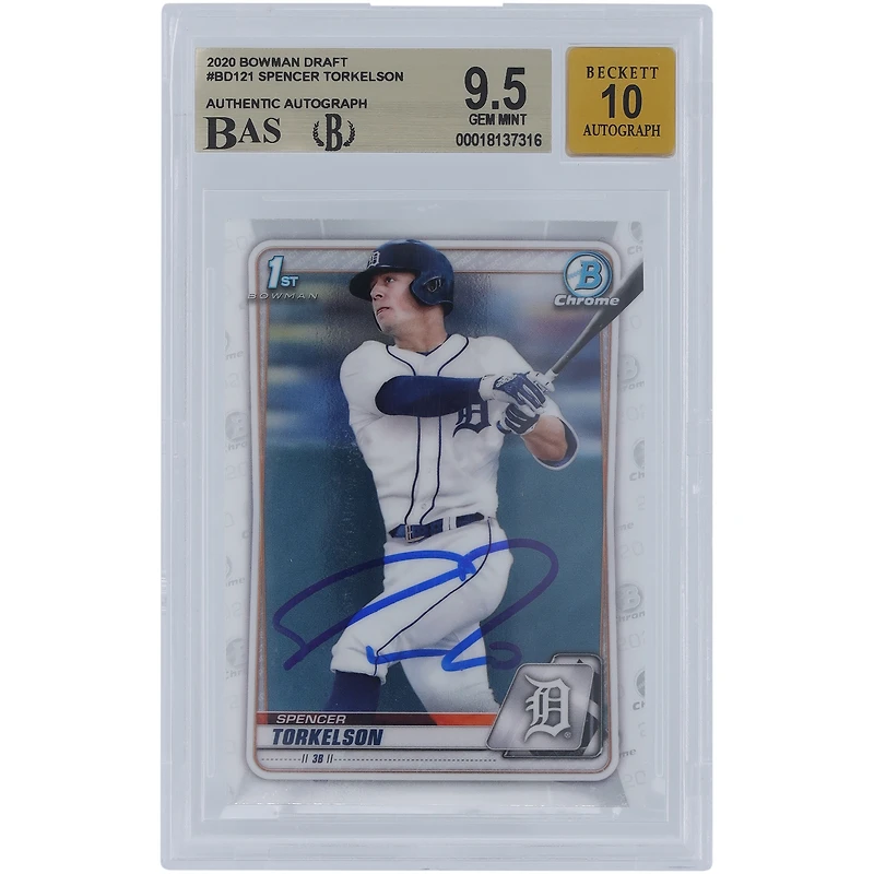Spencer Torkelson Detroit Tigers Autographed 2020 Bowman Chrome Draft #BD-121 Beckett Fanatics Witnessed Authenticated 9.5/10 Card
