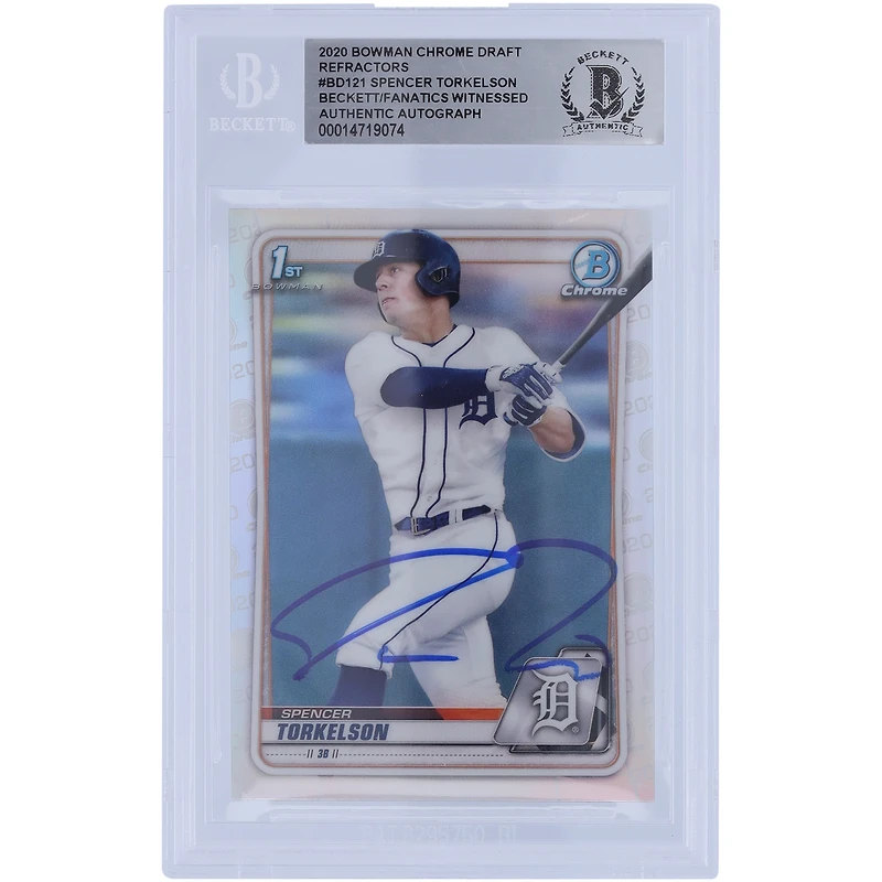 Spencer Torkelson Detroit Tigers Réfracteur de projet chromé Bowman 2020 autographié #BD-121 Beckett Fanatics Carte authentifiée avec témoin