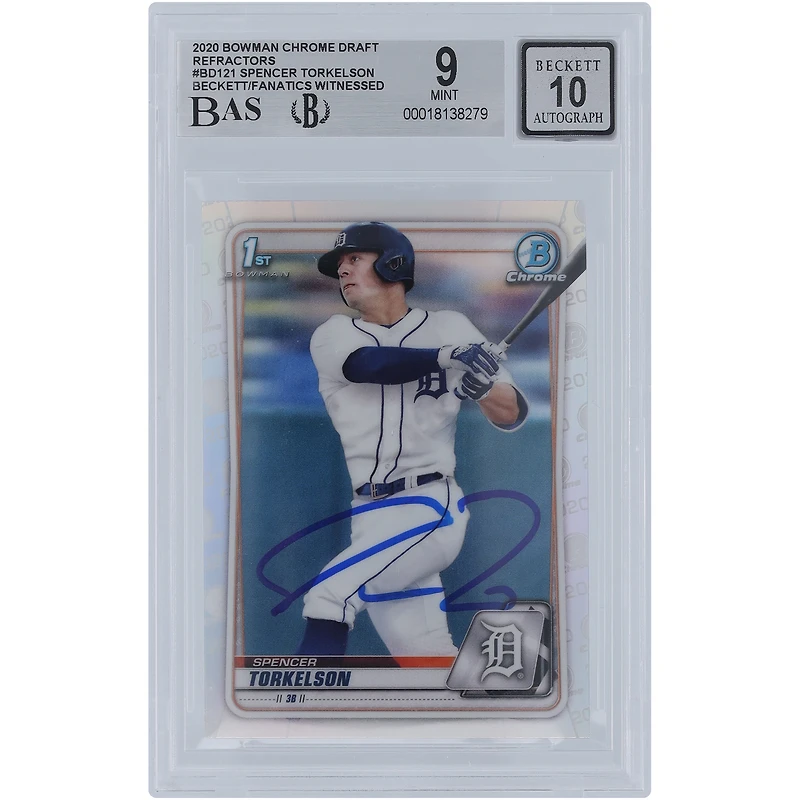 Spencer Torkelson Detroit Tigers Autographed 2020 Bowman Chrome Draft Refractors #BD-121 Beckett Fanatics Witnessed Authenticated /10 Card