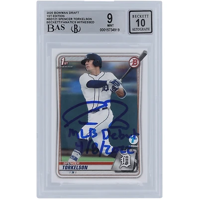 Spencer Torkelson Detroit Tigers Autographed 2020 Bowman Draft 1st Edition #BD-121 Beckett Fanatics Witnessed Authenticated 9/10 Rookie Card with "MLB Debut 4/8/2022" Inscription
