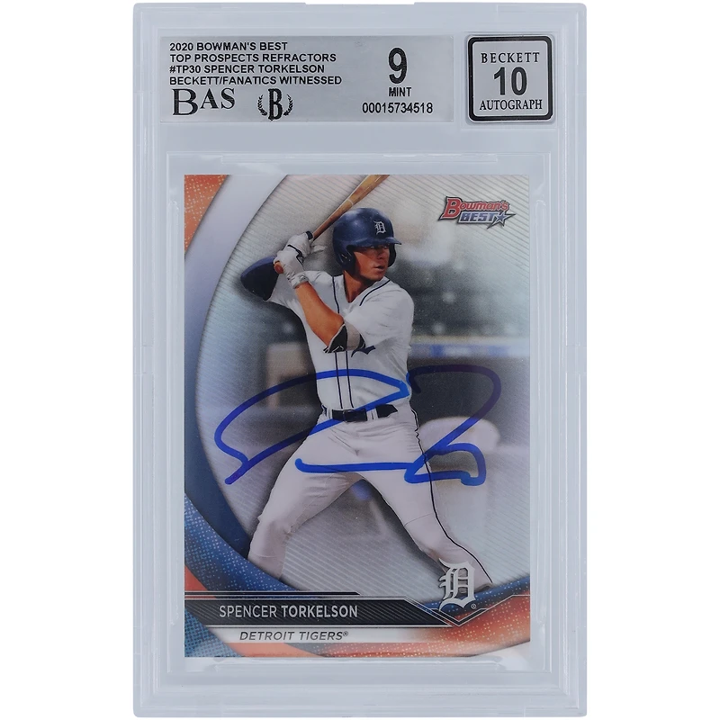 Spencer Torkelson Detroit Tigers Autographed 2020 Bowman's Best Top Prospects Refractor #TP30 Beckett Fanatics Witnessed Authenticated 9/10 Rookie Card