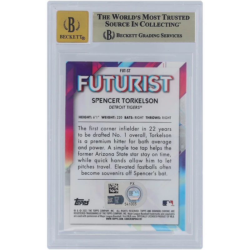 Spencer Torkelson Detroit Tigers Autographié 2021 Bowman Chrome Futurist Refractors #FUT-ST Beckett Fanatics Witnessed Authenticated 9.5/10 Card
