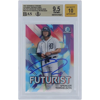 Spencer Torkelson Detroit Tigers Autographié 2021 Bowman Chrome Futurist Refractors #FUT-ST Beckett Fanatics Witnessed Authenticated 9.5/10 Card