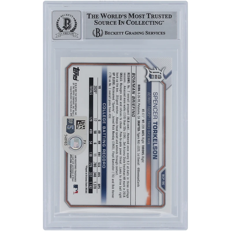 Spencer Torkelson Detroit Tigers Autographed 2021 Bowman Chrome Prospects Mega Box Refractors #BCP-96 Beckett Fanatics Witnessed Authenticated 10 Card