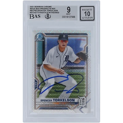 Spencer Torkelson Detroit Tigers Autographed 2021 Bowman Chrome Prospects Mega Box Refractors #BCP-96 Beckett Fanatics Witnessed Authenticated 9/10 Card