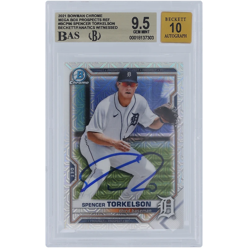 Spencer Torkelson Detroit Tigers Autographié 2021 Bowman Chrome Prospects Mega Box Refractors #BCP-96 Beckett Fanatics Witnessed Authenticated /10 Card