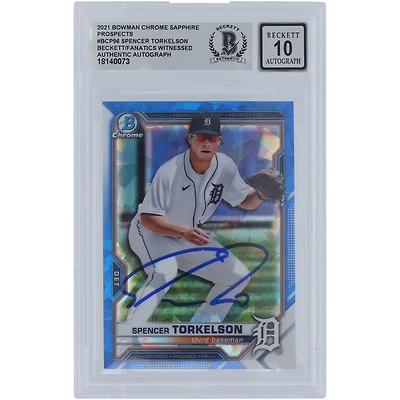 Spencer Torkelson Detroit Tigers Autographed 2021 Bowman Chrome Sapphire Prospects #BCP-96 Beckett Fanatics Witnessed Authenticated 10 Card