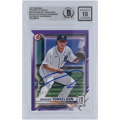 Spencer Torkelson Detroit Tigers Autographed 2021 Bowman Prospects Purple #BP-96 #/250 Beckett Fanatics Witnessed Authenticated 10 Card
