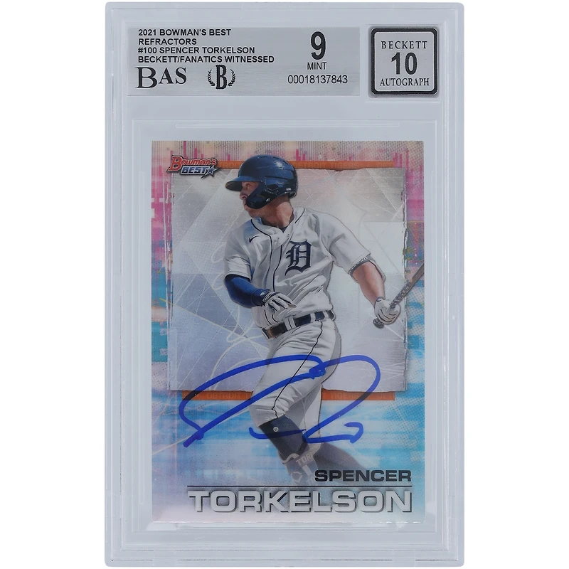 Spencer Torkelson Detroit Tigers Autographed 2021 Bowman's Best Refractors #100 Beckett Fanatics Witnessed Authenticated 9/10 Card