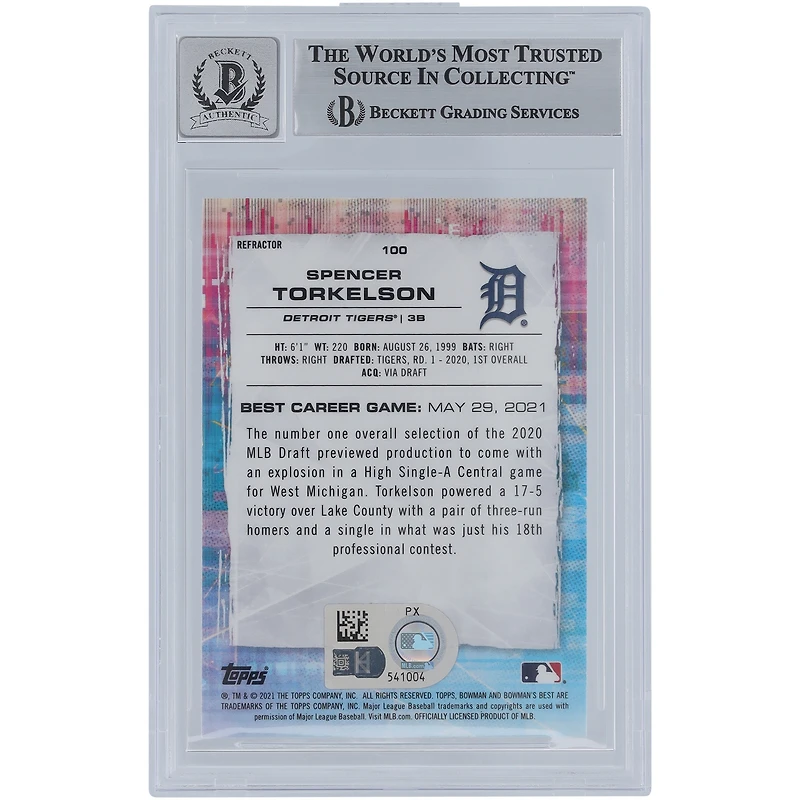 Spencer Torkelson Detroit Tigers Autographed 2021 Bowman's Best Refractors #100 Beckett Fanatics Witnessed Authenticated 9/10 Card