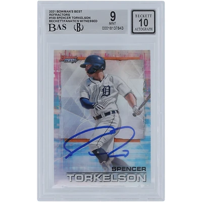 Spencer Torkelson Detroit Tigers Autographed 2021 Bowman's Best Refractors #100 Beckett Fanatics Witnessed Authenticated 9/10 Card