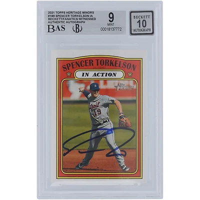 Spencer Torkelson Detroit Tigers Autographié 2021 Topps Heritage #189 Beckett Fanatics Witnessed Authenticated 9/10 Card