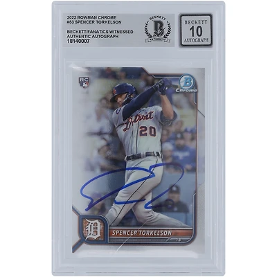 Spencer Torkelson Detroit Tigers autographié 2022 Bowman Chrome #53 Beckett Fanatics a été témoin d'une carte de recrue authentifiée 10