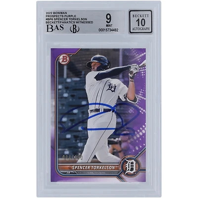 Spencer Torkelson Detroit Tigers Autographed 2022 Bowman Purple #BP6 #/250 Beckett Fanatics Witnessed Authenticated 9/10 Rookie Card