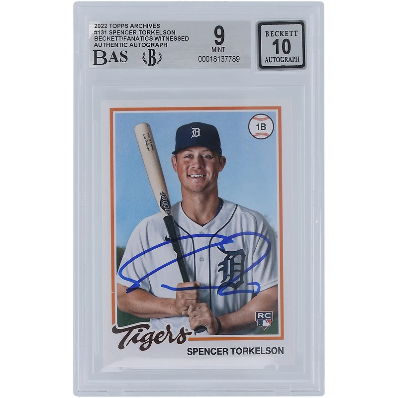 Spencer Torkelson Detroit Tigers Autographié 2022 Topps Archives #131 Beckett Fanatics Witnessed Authenticed 9/10 Rookie Card