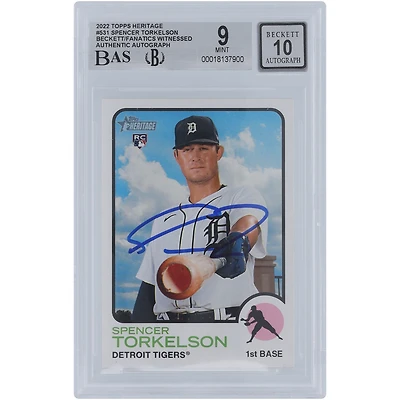 Spencer Torkelson Detroit Tigers Autographié 2022 Topps Heritage #531 Beckett Fanatics Witnessed Authenticated 9/10 Rookie Card