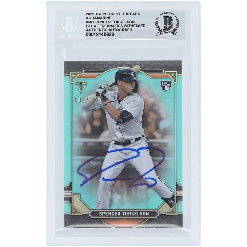 Spencer Torkelson Detroit Tigers Autographed 2022 Topps Triple Threads Aquamarine #58 #/150 Beckett Fanatics Witnessed Authenticated 10 Rookie Card