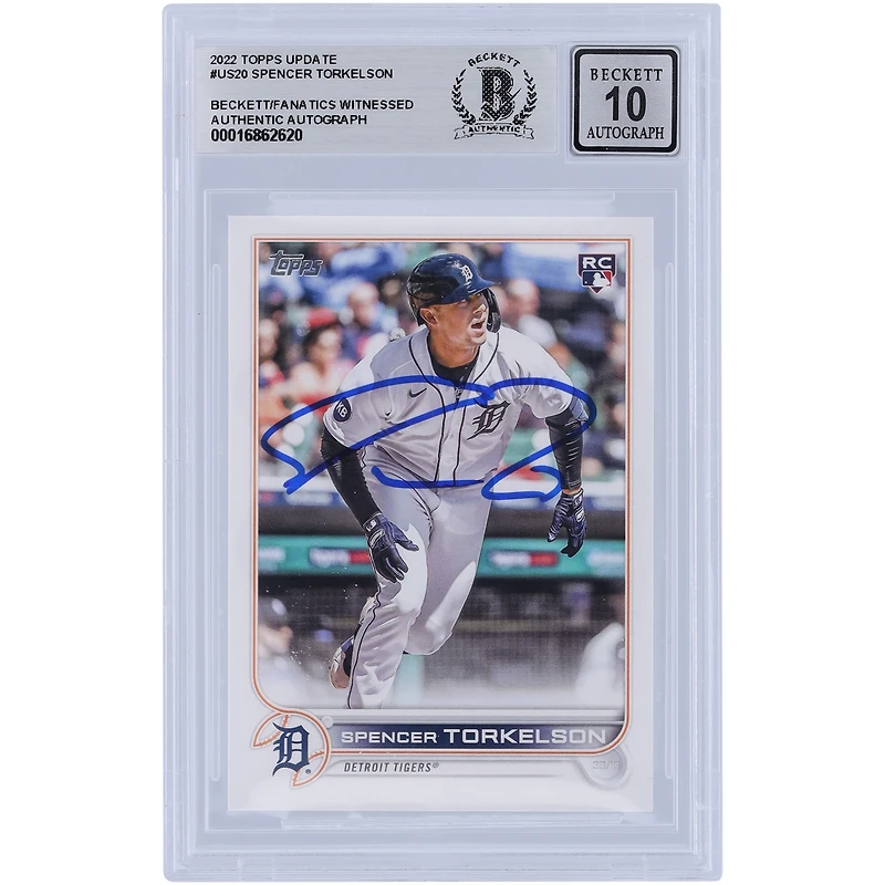Spencer Torkelson Detroit Tigers Autographié 2022 Topps Mise à jour #US20 Beckett Fanatics a été témoin d'une carte recrue authentifiée 10