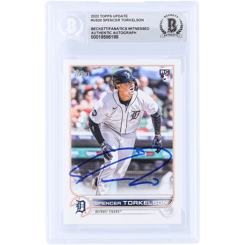 Carte de recrue autographiée de Spencer Torkelson (Detroit Tigers), série Topps Update 2022, n° US20, authentifiée par Beckett Fanatics Witnessed