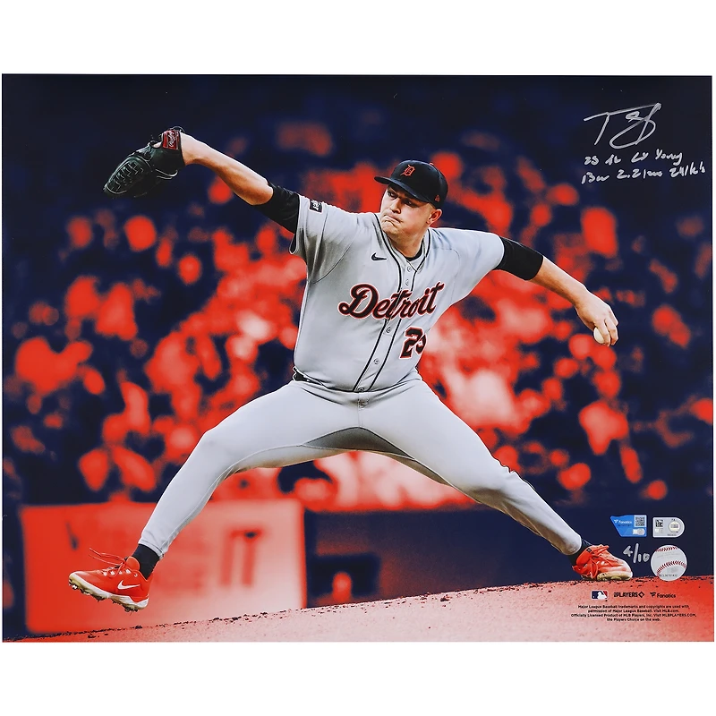 Photo dédicacée de Tarik Skubal (Detroit Tigers) - Format 40,6 x 50,8 cm (16 x 20 pouces) - Sélection spéciale Cy Young 2025 de la Ligue américaine - Couleurs des Tigers - Édition limitée à 10 exemplaires