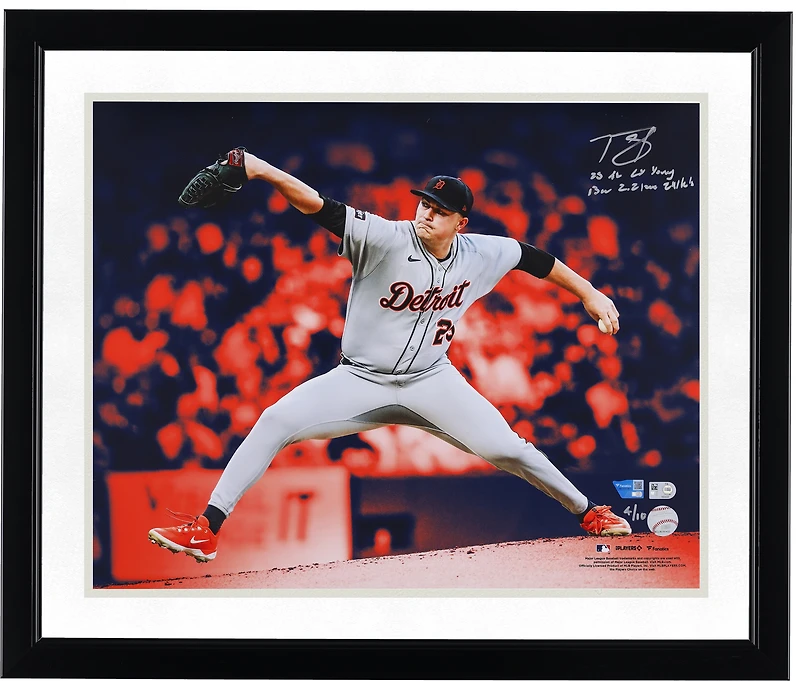 Photo dédicacée de Tarik Skubal (Detroit Tigers) - Format 40,6 x 50,8 cm (16 x 20 pouces) - Sélection spéciale Cy Young 2025 de la Ligue américaine - Couleurs des Tigers - Édition limitée à 10 exemplaires