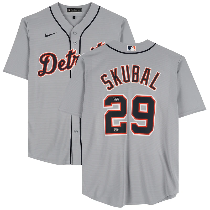 Maillot réplique Nike gris autographié par Tarik Skubal des Detroit Tigers