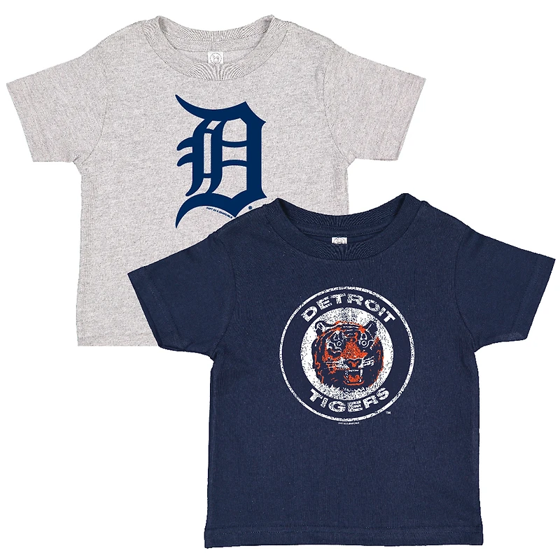 Ensemble de deux t-shirts pour tout-petits, doux comme un raisin, bleu marine/gris chiné, collection Cooperstown des Detroit Tigers