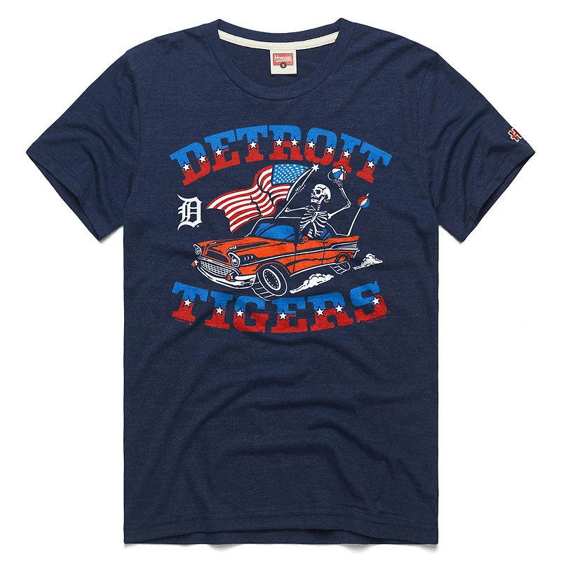 T-shirt unisexe Hommage Navy Detroit Tigers MLB x Grateful Dead Americana en mélange de trois matières