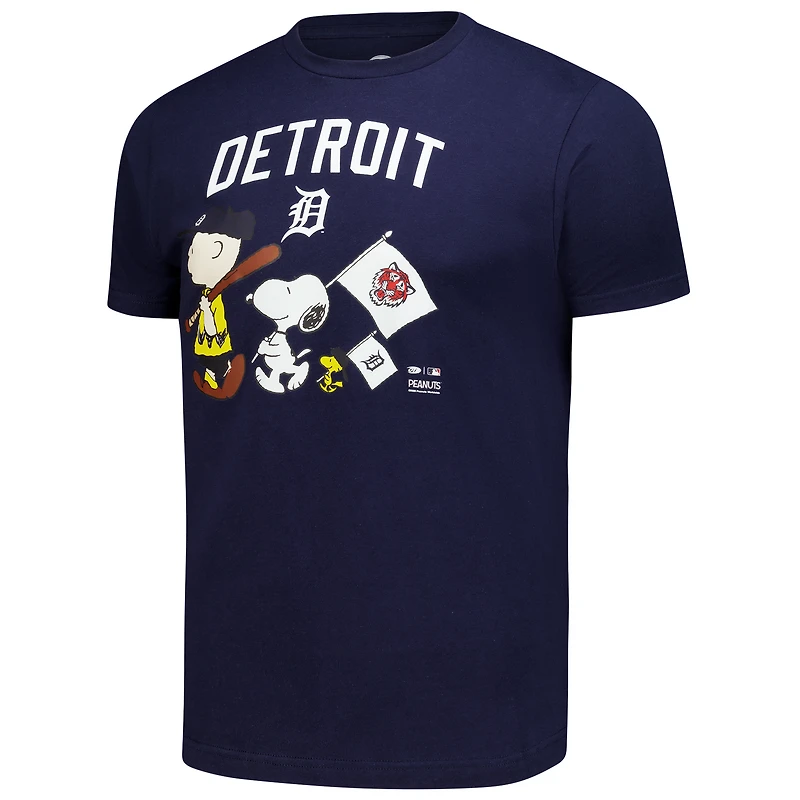 Unisex Navy Detroit Tigers Peanuts Flag T-Shirt