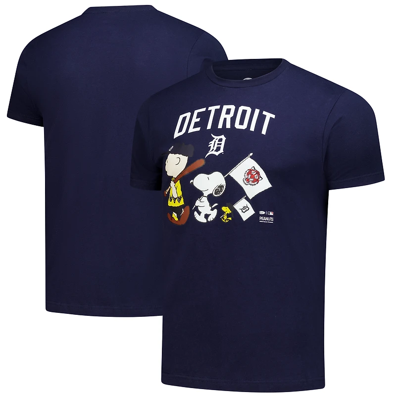 Unisex Navy Detroit Tigers Peanuts Flag T-Shirt