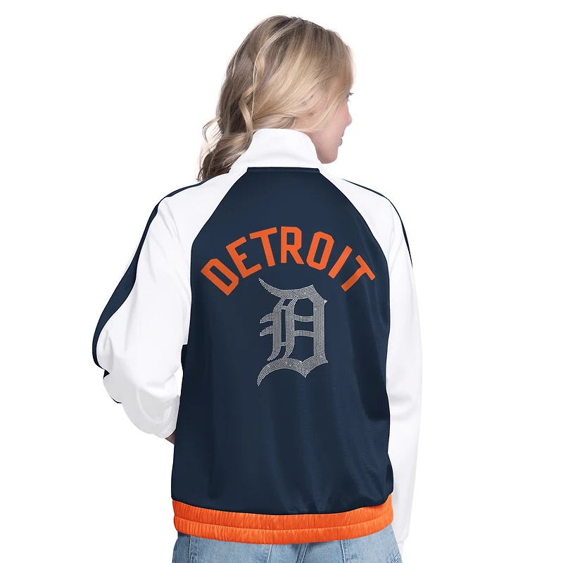 Women's G-III Sports by Carl Banks  White/Navy Detroit Tigers Rally Rhinestone Raglan Full-Zip Track Jacket