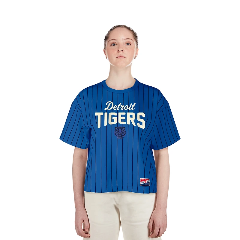 T-shirt court à rayures bleu Detroit Tigers City Connect Multiplier pour femme New Era
