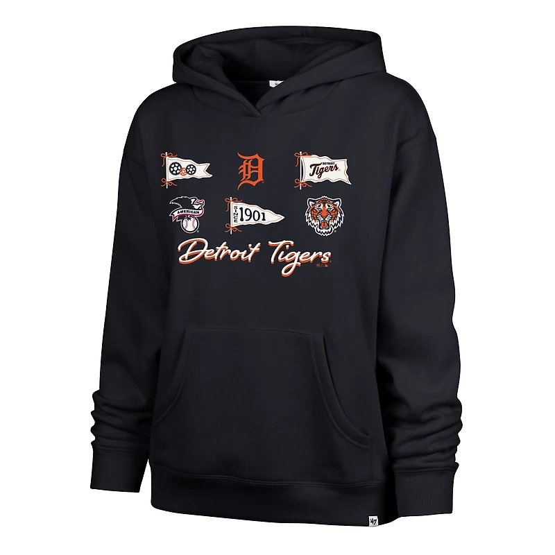Sweat à capuche Naomi pour femme, bleu marine, Detroit Tigers, modèle 47, avec nœud papillon et bannières.
