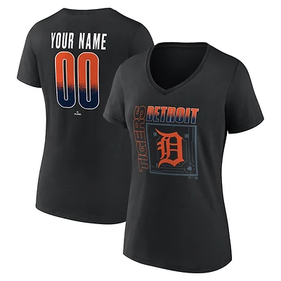 T-shirt à col en V personnalisé avec nom et numéro, style domicile des Tigers de Detroit, noir, pour femmes