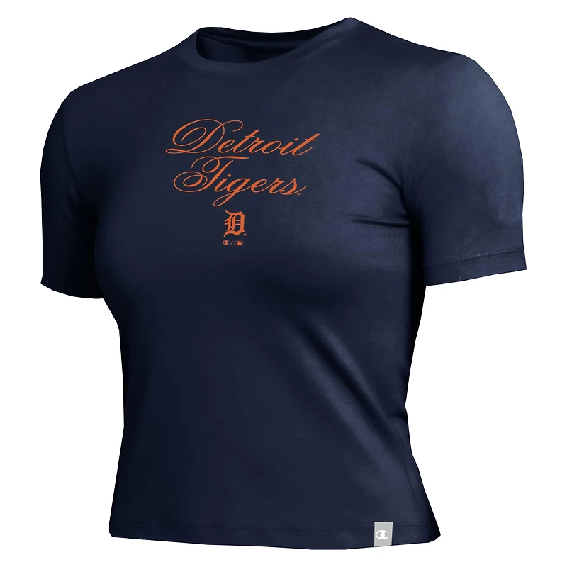 Women's Champion Navy Detroit Tigers Soft-Touch Fitted Cropped T-Shirt