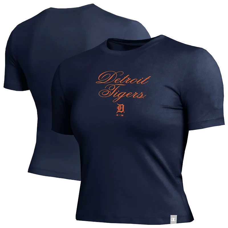T-shirt court ajusté doux au toucher Champion Navy Detroit Tigers pour femme