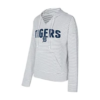Women's Concepts Sport White/Gray Detroit Tigers Liftoff Striped V-Neck Hoodie