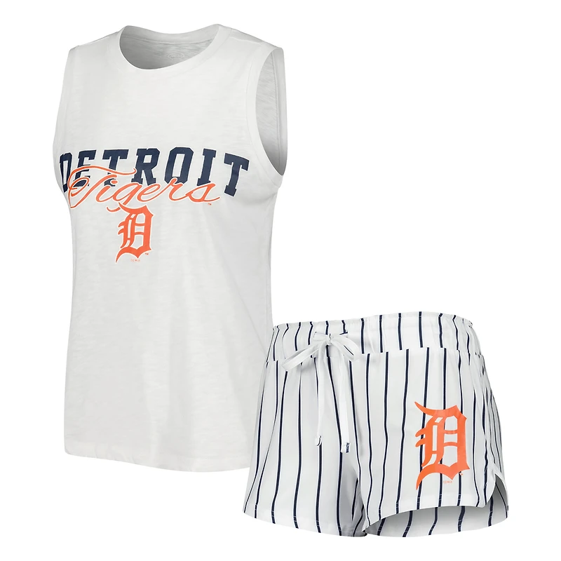 Ensemble de nuit Concepts Sport pour femme : débardeur et short à fines rayures Detroit Tigers blancs