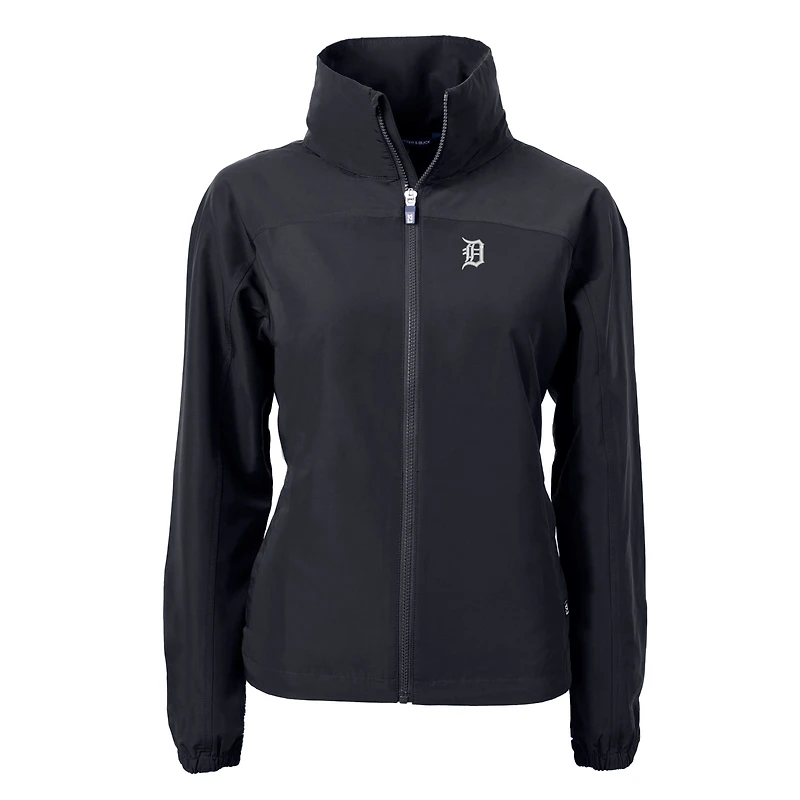 Veste zippée intégrale en tissu recyclé Charter Eco des Detroit Tigers pour femme, noire, Cutter & Buck