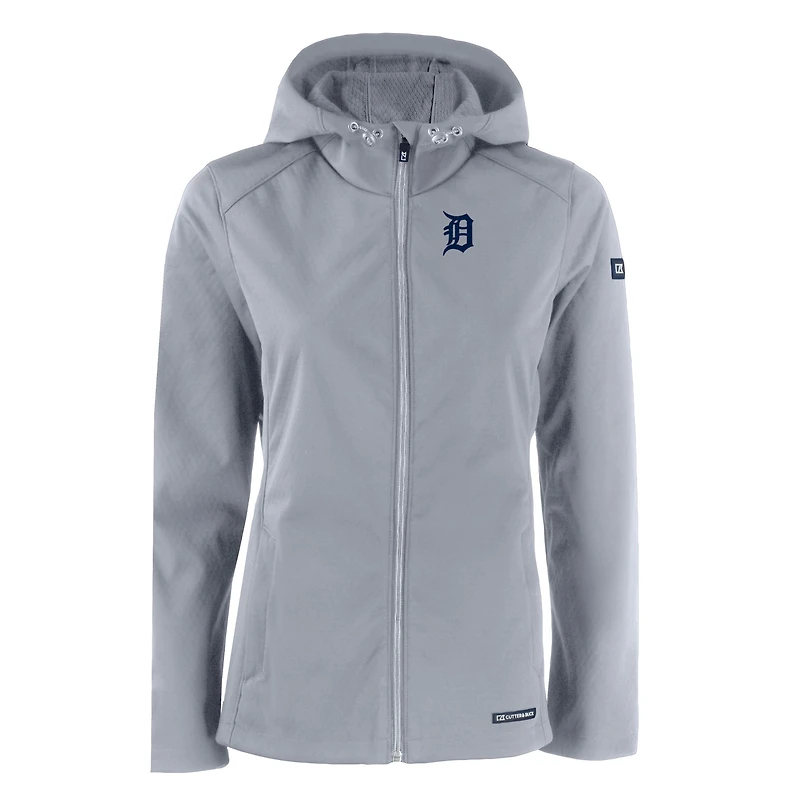 Veste zippée intégrale recyclée Evoke Eco Softshell pour femme, grise, des Detroit Tigers, Cutter & Buck